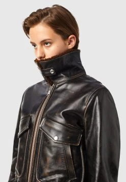 Rabais Diesel L TRACY - Veste en cuir vestes col contrastant femme -Boutique France Diesel e6e9e281ddad454d8bbea5424902bbec